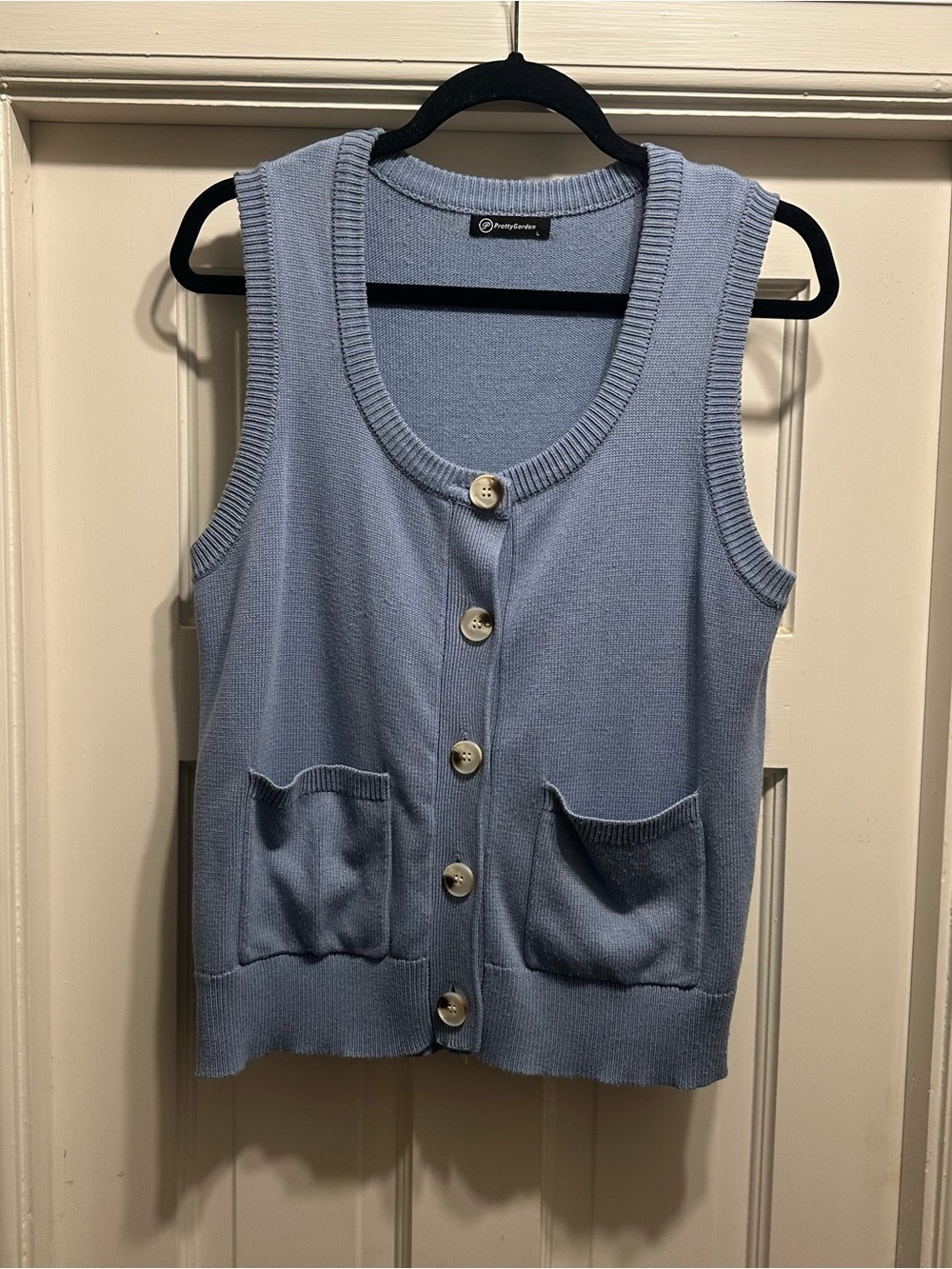 Light Blue Sleeveless Button-Front Knit Tunic Vest